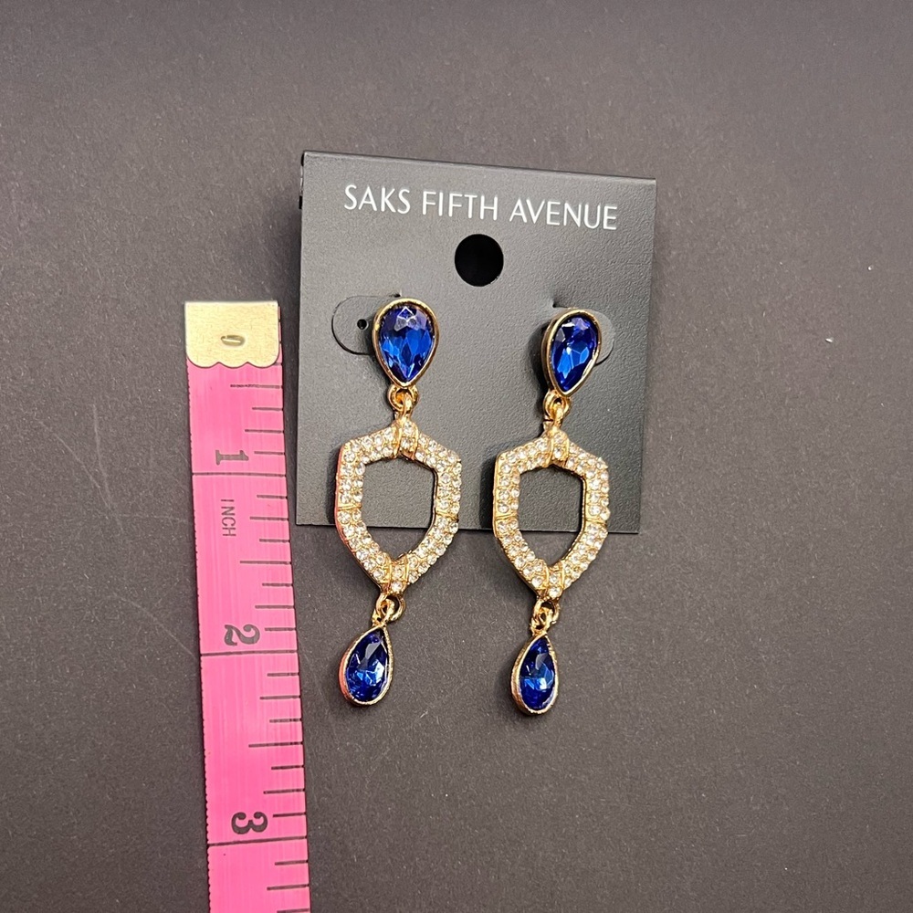 Saks Fifth Avenue Gold and Blue Geometric Earrings - Picture 7 of 7